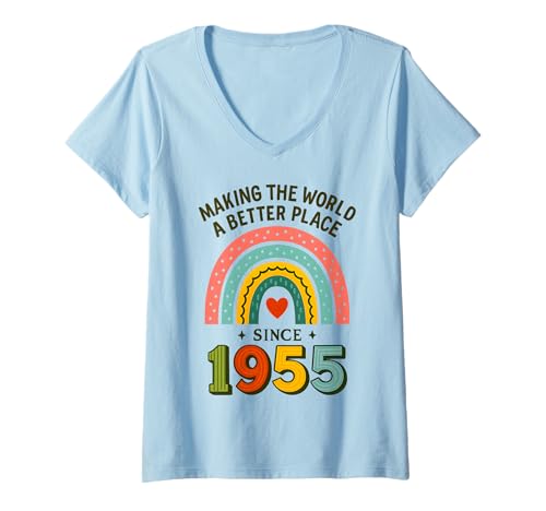 Damen Machen Sie die Welt seit 1955 zu einem besseren Ort T-Shirt mit V-Ausschnitt von Lustiger 70. Geburtstag geboren 1955 70 Jahre alte