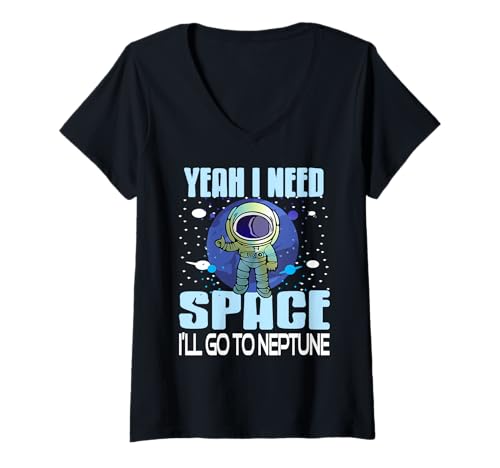 Damen Brauche Abstand Also Ab Nach Neptun Spruch T-Shirt mit V-Ausschnitt Damen Brauche Abstand Also Ab Nach Neptun Spruch T-Shirt mit V-Ausschnitt von Lustiger Astro Eskapismus Weltraumlook
