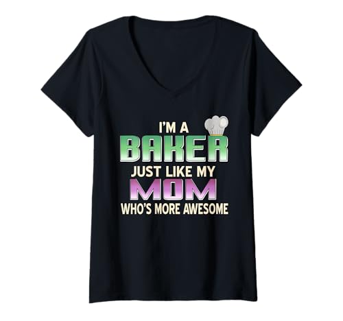 Damen Ich Bin Stolzer Bäcker Wie Mama Nur Cooler T-Shirt mit V-Ausschnitt von Lustiger Bäckerfamilien Spruch