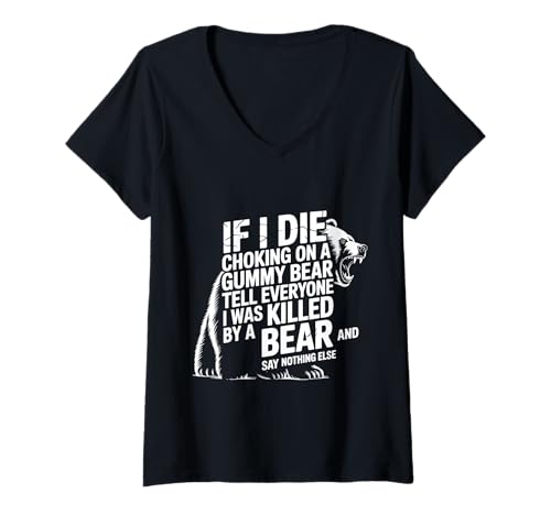 Damen Choked On Gummy Bear Blame The Bear - T-Shirt mit V-Ausschnitt Damen Choked On Gummy Bear Blame The Bear - T-Shirt mit V-Ausschnitt von Lustiger Bär dramatischer Ausgang Humor