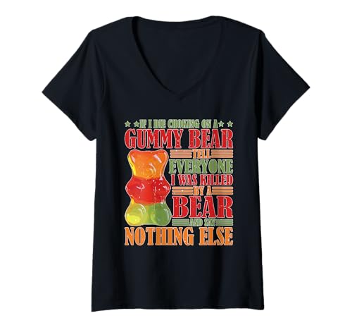 Damen Choked On Gummy Bear Blame The Bear T-Shirt mit V-Ausschnitt Damen Choked On Gummy Bear Blame The Bear T-Shirt mit V-Ausschnitt von Lustiger Bär dramatischer Ausgang Humor