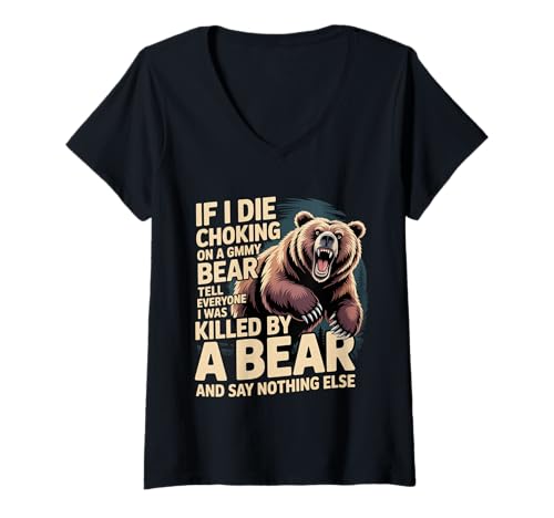 Damen Choked On Gummy Bear Blame The Bear - T-Shirt mit V-Ausschnitt Damen Choked On Gummy Bear Blame The Bear - T-Shirt mit V-Ausschnitt von Lustiger Bär dramatischer Ausgang Humor
