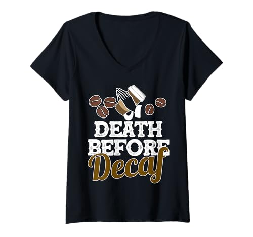 Damen Harter Kaffee Spruch Kein Entkoffeinierter Kaffee T-Shirt mit V-Ausschnitt Damen Harter Kaffee Spruch Kein Entkoffeinierter Kaffee T-Shirt mit V-Ausschnitt von Lustiger Barista Witz Für Kaffeefans