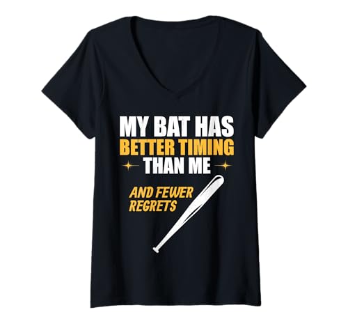 Damen Mein Schläger hat EIN besseres Timing als ich. T-Shirt mit V-Ausschnitt Damen Mein Schläger hat EIN besseres Timing als ich. T-Shirt mit V-Ausschnitt von Lustiger Baseball sagen für Spieler und Fans