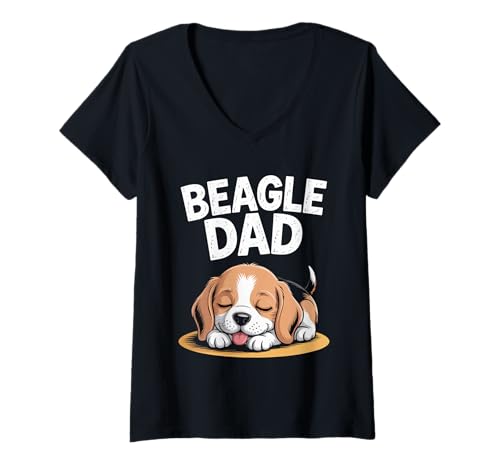 Damen Beagle Dad Hund T-Shirt mit V-Ausschnitt Damen Beagle Dad Hund T-Shirt mit V-Ausschnitt von Lustiger Beagle Dad Hund