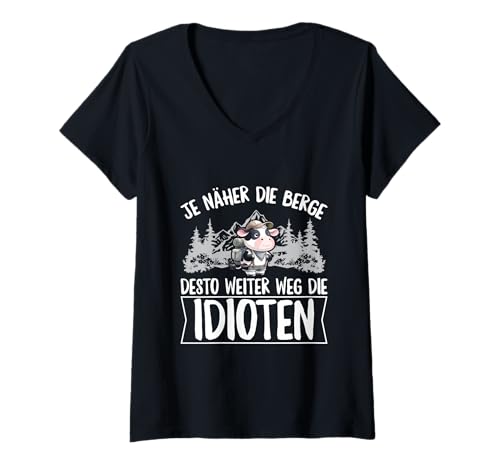 Damen Je Näher Die Berge Desto Weiter Weg Idioten Kuh Wandern T-Shirt mit V-Ausschnitt Damen Je Näher Die Berge Desto Weiter Weg Idioten Kuh Wandern T-Shirt mit V-Ausschnitt von Lustiger Berge Und Wandern Sprüche Kleidung