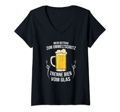 Damen Beitrag zum Umweltschutz, Trenne Bier vom Bierglas / Grill T-Shirt mit V-Ausschnitt Damen Beitrag zum Umweltschutz, Trenne Bier vom Bierglas / Grill T-Shirt mit V-Ausschnitt von Lustiger Bier, Vatertag Spruch