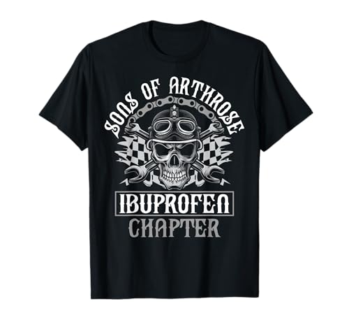 Lustiger Biker Spruch für den alten Mann - Sons of Arthrose - Ibuprofen Chapter Biker Motorradfahrer T-Shirt Schwarz S V-Ausschnitt Halbarm Klassisch Motorrad Fun Männer von Lustiger Biker Spruch für den alten Mann