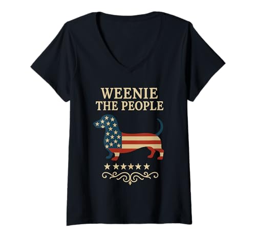 Damen Weenie The People Dackel Amerikanische Flagge Patriotischer T-Shirt mit V-Ausschnitt Damen Weenie The People Dackel Amerikanische Flagge Patriotischer T-Shirt mit V-Ausschnitt von Lustiger Dackel USA Weenie The People Humor