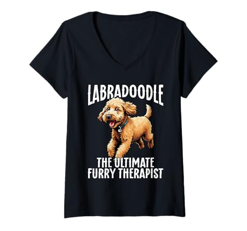 Damen Labradoodle Der Ultimative Pelzige Therapeut Tierliebhaber T-Shirt mit V-Ausschnitt Damen Labradoodle Der Ultimative Pelzige Therapeut Tierliebhaber T-Shirt mit V-Ausschnitt von Lustiger Doodle-hundebesitzer Tierliebhaber