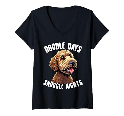 Damen Doodle Tage Schmuse Nächte Süßer Hunde Liebhaber T-Shirt mit V-Ausschnitt Damen Doodle Tage Schmuse Nächte Süßer Hunde Liebhaber T-Shirt mit V-Ausschnitt von Lustiger Doodle-hundehalter Haustierliebhaber