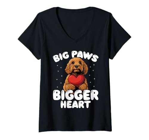Damen Große Pfoten, Größeres Herz, Süßer Doodle-Hunde-Liebhaber T-Shirt mit V-Ausschnitt Damen Große Pfoten, Größeres Herz, Süßer Doodle-Hunde-Liebhaber T-Shirt mit V-Ausschnitt von Lustiger Doodle-hundehalter Tierliebhaber