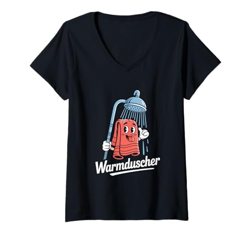 Damen Warmduscher Lustiger Spruch Dusche Handtuch Humor T-Shirt mit V-Ausschnitt von Lustiger Dusche Spruch Humor Warmduscher