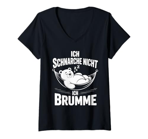 Damen Ich Schnarche Nicht Ich Brumme Lustiger Bär T-Shirt mit V-Ausschnitt Damen Ich Schnarche Nicht Ich Brumme Lustiger Bär T-Shirt mit V-Ausschnitt von Lustiger Entspannter Schlafbär Spruch