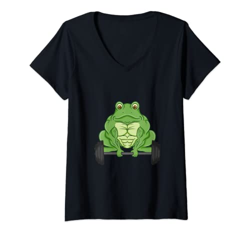 Damen Frosch Fitness Muskeln Training Gewicht T-Shirt mit V-Ausschnitt Damen Frosch Fitness Muskeln Training Gewicht T-Shirt mit V-Ausschnitt von Lustiger Frosch Gewichtheber Bodybuilding