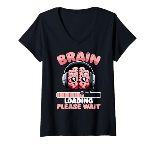 Damen Brain Loading Bitte Warten Sie Lustige Gamer Nerd T-Shirt mit V-Ausschnitt Damen Brain Loading Bitte Warten Sie Lustige Gamer Nerd T-Shirt mit V-Ausschnitt von Lustiger Geeky Gamer Student Zögern