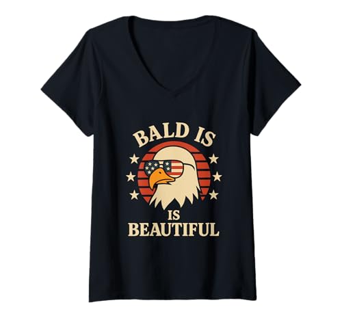 Damen Bald is Beautiful Glatze Patriotischer Adler USA Flagge T-Shirt mit V-Ausschnitt Damen Bald is Beautiful Glatze Patriotischer Adler USA Flagge T-Shirt mit V-Ausschnitt von Lustiger Glatzen Stolz Adler Bald Is Beautiful