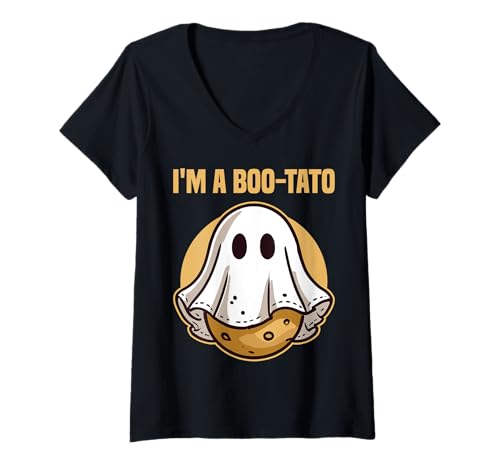 Damen I'm a Boo-Tatoe Lustiges Kartoffel Halloween Kostüm Geist T-Shirt mit V-Ausschnitt Damen I'm a Boo-Tatoe Lustiges Kartoffel Halloween Kostüm Geist T-Shirt mit V-Ausschnitt von Lustiger Halloween Kostüm Wortwitz Kartoffel