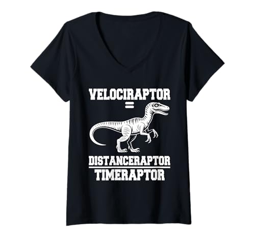 Damen Velociraptor Distanceraptor Timeraptor Dinosaurier Humor T-Shirt mit V-Ausschnitt von Lustiger Humor für Dinosaurier Fans