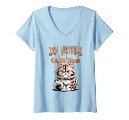 Damen Sarkastische Katze Spruch Ich urteile still über Dich T-Shirt mit V-Ausschnitt Damen Sarkastische Katze Spruch Ich urteile still über Dich T-Shirt mit V-Ausschnitt von Lustiger Humor für introvertierte Katzenfans