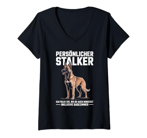 Damen Persoenlicher Stalker Ich Folge Dir Hund T-Shirt mit V-Ausschnitt von Lustiger Hund Persoenlicher Stalker Lustig