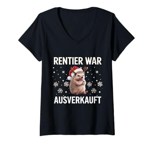Damen Rentier War Ausverkauft Lustiger Igel Weihnachts T-Shirt mit V-Ausschnitt Damen Rentier War Ausverkauft Lustiger Igel Weihnachts T-Shirt mit V-Ausschnitt von Lustiger Igel Weihnachts Spaß