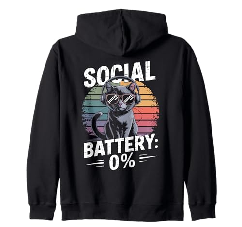 1% Social Battery Sarkastisches Lustiges Katzen Herren Damen Kapuzenjacke 1% Social Battery Sarkastisches Lustiges Katzen Herren Damen Kapuzenjacke von Lustiger Introvertierter Humor Sarkasmus Humor