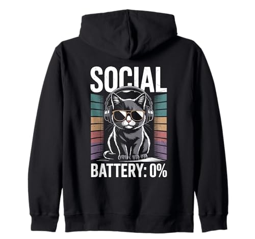 1% Social Battery Sarkastisches Lustiges Katzen Herren Damen Kapuzenjacke 1% Social Battery Sarkastisches Lustiges Katzen Herren Damen Kapuzenjacke von Lustiger Introvertierter Humor Sarkasmus Humor