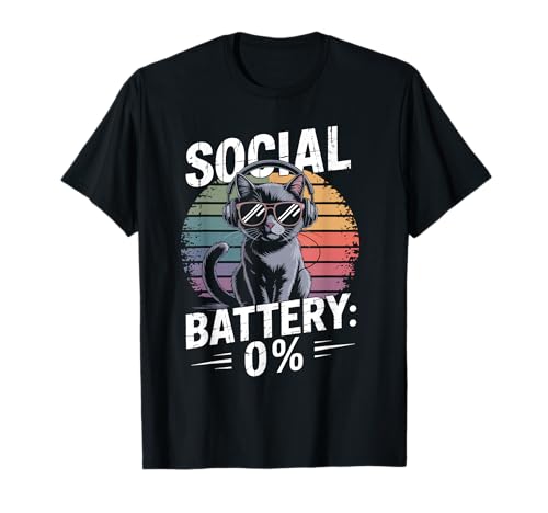 1% Social Battery Sarkastisches Lustiges Katzen Herren Damen T-Shirt 1% Social Battery Sarkastisches Lustiges Katzen Herren Damen T-Shirt von Lustiger Introvertierter Humor Sarkasmus Humor