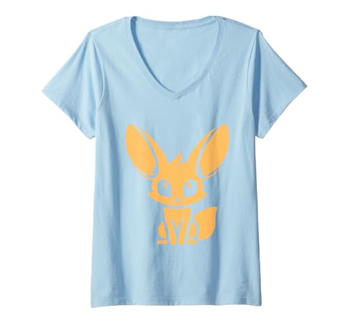 Damen Kleiner Lustiger Kanide Minimalistisch Einfacher Fennek T-Shirt mit V-Ausschnitt Damen Kleiner Lustiger Kanide Minimalistisch Einfacher Fennek T-Shirt mit V-Ausschnitt von Lustiger Kanide Fennek Fuchs Tiere Einfacher