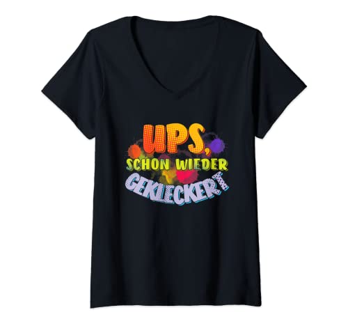 Damen ups, schon wieder gekleckert sarkasmus T-Shirt mit V-Ausschnitt Damen ups, schon wieder gekleckert sarkasmus T-Shirt mit V-Ausschnitt von Lustiger Klecker spruch