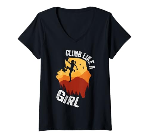 Damen Vintage Kletterabenteuer Kletterer wie EIN Mädchen Klettern T-Shirt mit V-Ausschnitt Damen Vintage Kletterabenteuer Kletterer wie EIN Mädchen Klettern T-Shirt mit V-Ausschnitt von Lustiger Kletterliebhaber für Frauen