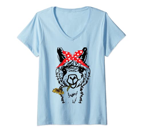 Damen Frauen Lama Bandana - Alpaka Lama Tier Grafiken lustig T-Shirt mit V-Ausschnitt Damen Frauen Lama Bandana - Alpaka Lama Tier Grafiken lustig T-Shirt mit V-Ausschnitt von Lustiger Lama-Alpaka-Tierliebhaber