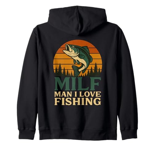 Milf Man I Love Fishing Retro Sonnenuntergang Barsch Angler Kapuzenjacke von Lustiger Largemouth Bass MILF Man I Love Fishing