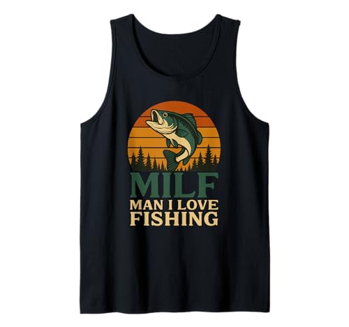 Milf Man I Love Fishing Retro Sonnenuntergang Barsch Angler Tank Top von Lustiger Largemouth Bass MILF Man I Love Fishing