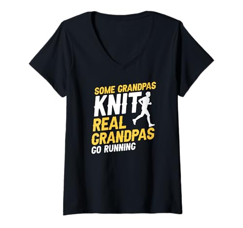 Damen Echte Opas Gehen Laufen Manche Stricken Nur T-Shirt mit V-Ausschnitt von Lustiger Laufopa Aktiv Senioren Spruch