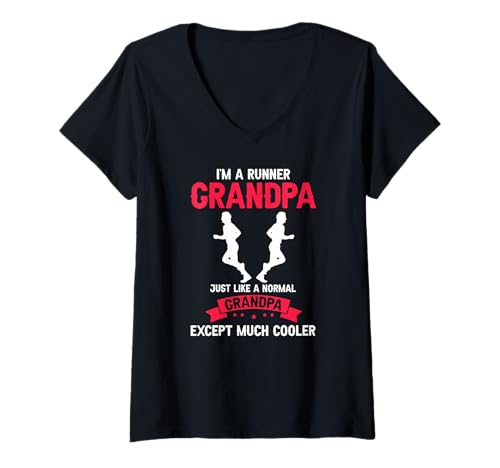 Damen Ich Bin EIN Laufender Opa Aber Viel Cooler T-Shirt mit V-Ausschnitt von Lustiger Laufopa Geschenkidee Aktiv