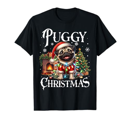 Lustiger Mops Xmas Pug Design Herren Damen Puggy Christmas Pug Santa Claus Mops Weihnachten Mops T-Shirt, Unisex, Schwarz, S, Kurzärmelig, T-Shirt von Lustiger Mops Xmas Pug Design Herren Damen