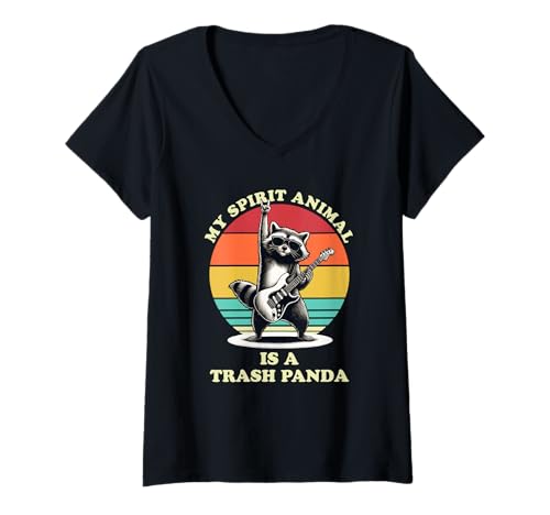 Damen Mein Geistertier Müll Panda Waschbär T-Shirt mit V-Ausschnitt Damen Mein Geistertier Müll Panda Waschbär T-Shirt mit V-Ausschnitt von Lustiger Müll Panda Retro -Kleidungsstück