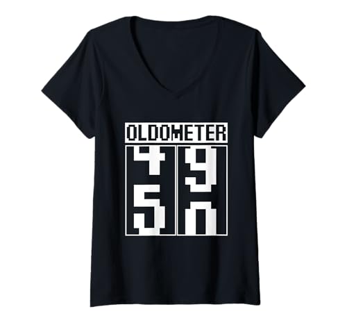 Damen Oldometer 49 Pixel Odometer Retro Humor Geburtstag T-Shirt mit V-Ausschnitt Damen Oldometer 49 Pixel Odometer Retro Humor Geburtstag T-Shirt mit V-Ausschnitt von Lustiger Oldometer 49 Meilenstein Nostalgie