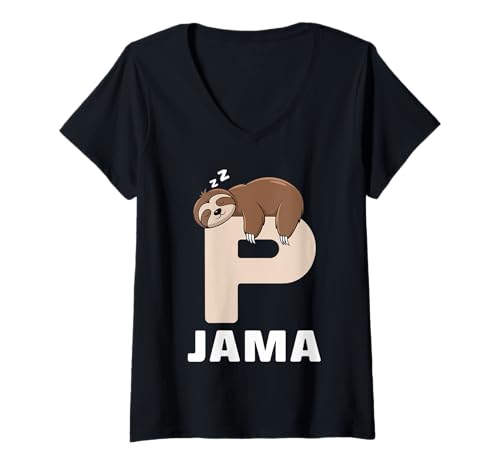 Damen Pi Jama Sloth Pajama PJ 3.14 PI -Nummer Symbol T-Shirt mit V-Ausschnitt Damen Pi Jama Sloth Pajama PJ 3.14 PI -Nummer Symbol T-Shirt mit V-Ausschnitt von Lustiger Pi Jama Sloth Pyjama
