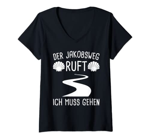Damen Jakobsweg Pilger Pilgern Jakobsmuschel Geschenk T-Shirt mit V-Ausschnitt Damen Jakobsweg Pilger Pilgern Jakobsmuschel Geschenk T-Shirt mit V-Ausschnitt von Lustiger Pilgerweg & Jakobusweg Spruch