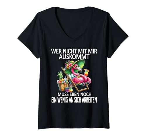 Damen Arbeiten Witziger Lustiger Spruch Sprüche Flamingo Büro T-Shirt mit V-Ausschnitt von Lustiger Pinguin Spruch | Geschenk Herren & Damen
