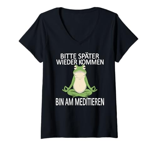 Damen Arbeiten Witziger Lustiger Spruch Sprüche süßem Frosch Büro T-Shirt mit V-Ausschnitt von Lustiger Pinguin Spruch | Geschenk Herren & Damen