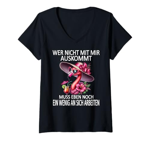 Damen Ehepartner Frau Mann Arbeiten Witziger Lustiger Spruch T-Shirt mit V-Ausschnitt von Lustiger Pinguin Spruch | Geschenk Herren & Damen