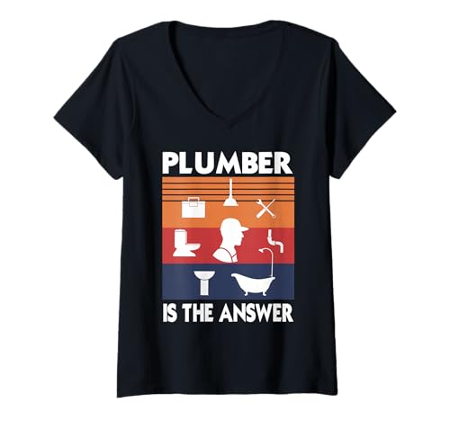 Damen Installateur Ist Die Antwort Retro Vintage Handwerk Humor T-Shirt mit V-Ausschnitt Damen Installateur Ist Die Antwort Retro Vintage Handwerk Humor T-Shirt mit V-Ausschnitt von Lustiger Sanitär Witz Für Fachleute