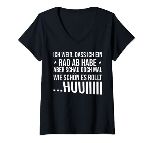 Damen Ich weiß dass ich ein Rad ab habe schau mal wie es rollt hui T-Shirt mit V-Ausschnitt Damen Ich weiß dass ich ein Rad ab habe schau mal wie es rollt hui T-Shirt mit V-Ausschnitt von Lustiger Sarkasmus Selbstironie Spruch Geschenk