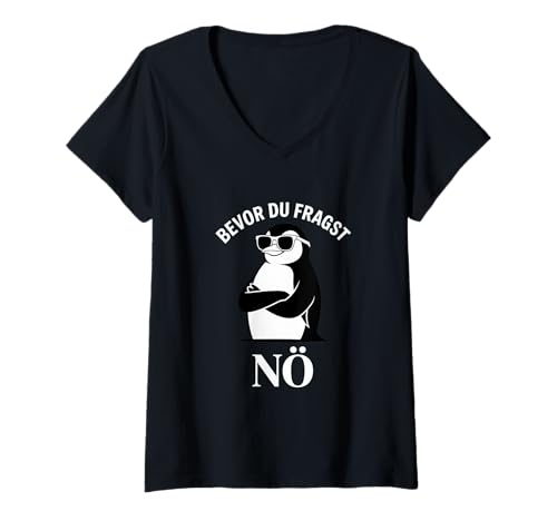 Damen Bevor du fragst Nein Sonnenbrille mit süßem Pinguin T-Shirt mit V-Ausschnitt Damen Bevor du fragst Nein Sonnenbrille mit süßem Pinguin T-Shirt mit V-Ausschnitt von Lustiger Sarkastischer Pinguin Spruch