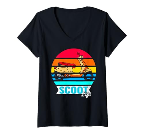 Damen Sonnenuntergang Scooter Scoot Life für Stadtfahrer T-Shirt mit V-Ausschnitt Damen Sonnenuntergang Scooter Scoot Life für Stadtfahrer T-Shirt mit V-Ausschnitt von Lustiger Scooter Stadtfahrer Humor Fan