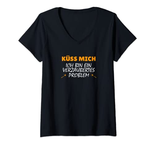 Damen Problemstellung zu Küss mich ich bin ein Zaubertes T-Shirt mit V-Ausschnitt Damen Problemstellung zu Küss mich ich bin ein Zaubertes T-Shirt mit V-Ausschnitt von Lustiger Singlespruch Outfit für Singles